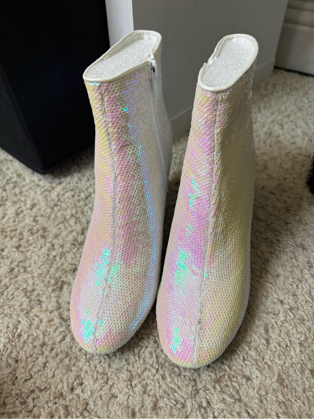 Allegra K Iridescent Sequin Block Heel Ankle Boots Size 7